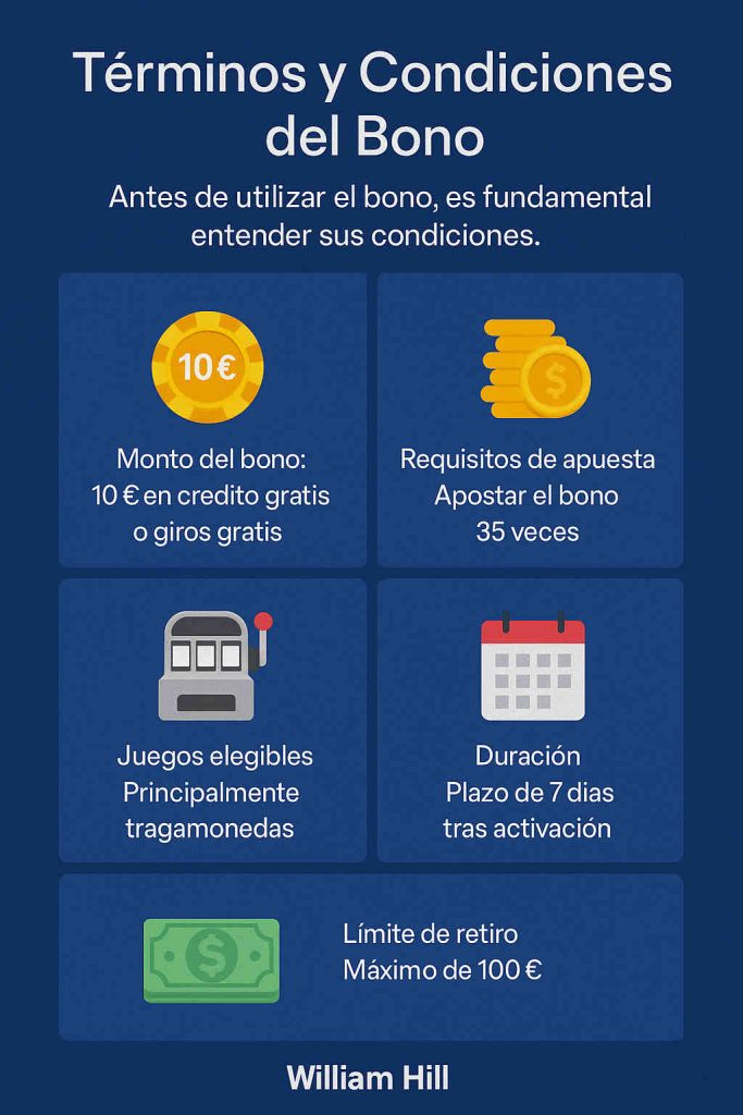 🎁Bono sin Depósito William Hill 2025: Guía + Estrategias para Ganar🌟 2 Términos y condiciones del bono sin depósito William Hill